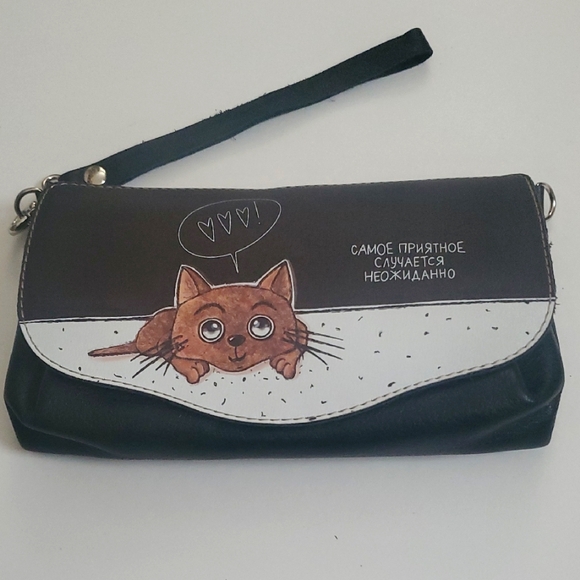 Handbags - Cute Cat Idei gradem 2 flP brown&black leather Russian flap bag wallet WOMEN'S